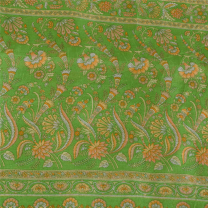 Sanskriti Vintage Sarees Grøn Indisk Ren Silke Trykt Sari 6+ yard Håndværksstof