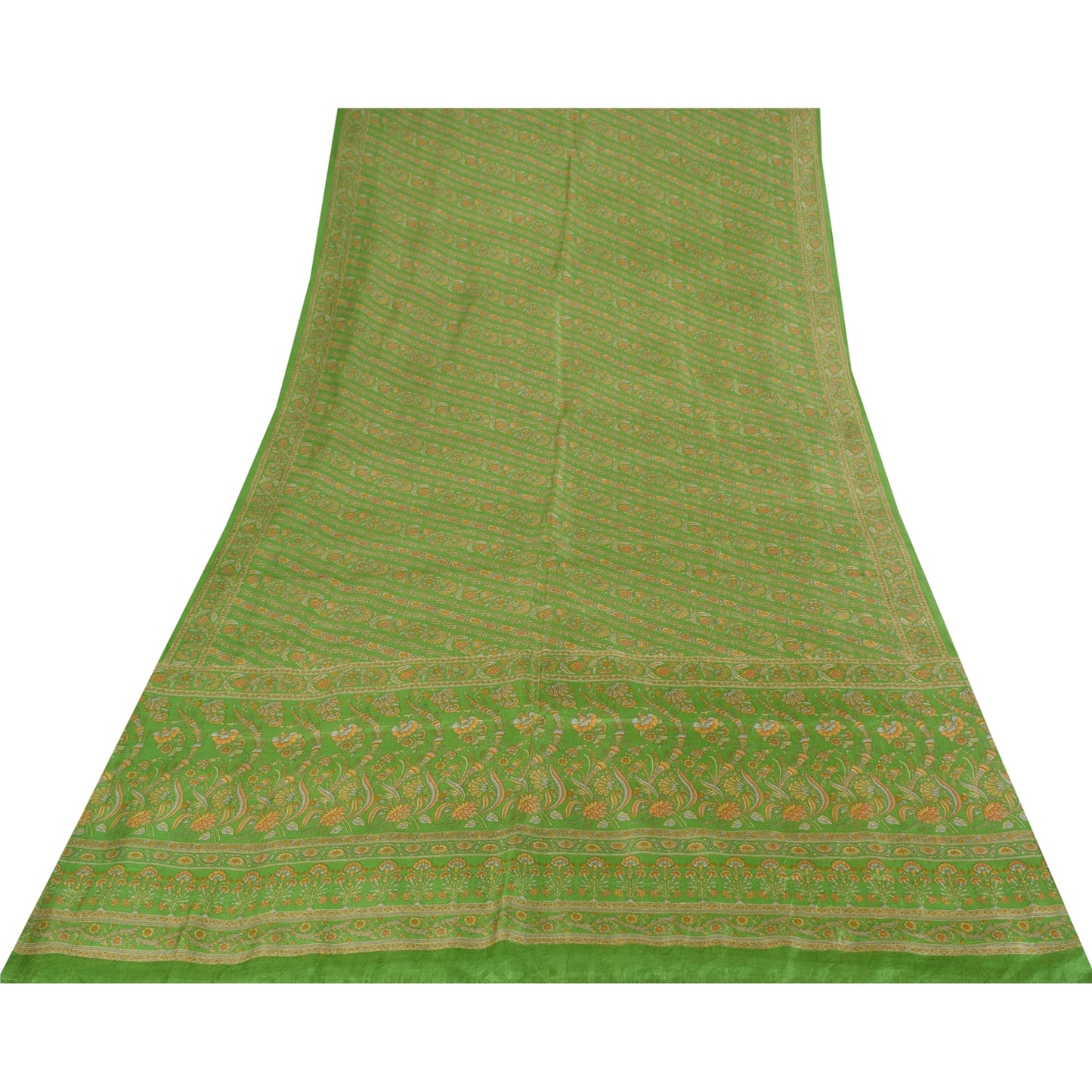 Sanskriti Vintage Sarees Grøn Indisk Ren Silke Trykt Sari 6+ yard Håndværksstof