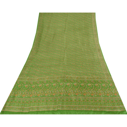 Sanskriti Vintage Sarees Grøn Indisk Ren Silke Trykt Sari 6+ yard Håndværksstof