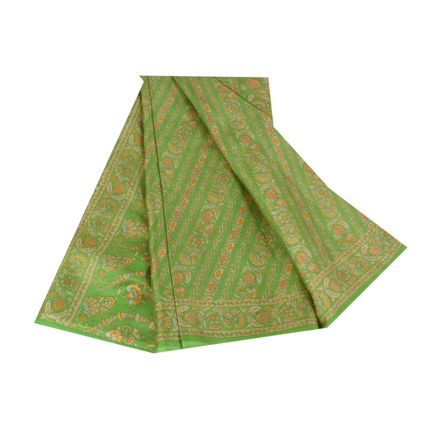 Sanskriti Vintage Sarees Grøn Indisk Ren Silke Trykt Sari 6+ yard Håndværksstof