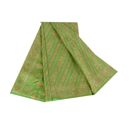 Sanskriti Vintage Sarees Grøn Indisk Ren Silke Trykt Sari 6+ yard Håndværksstof