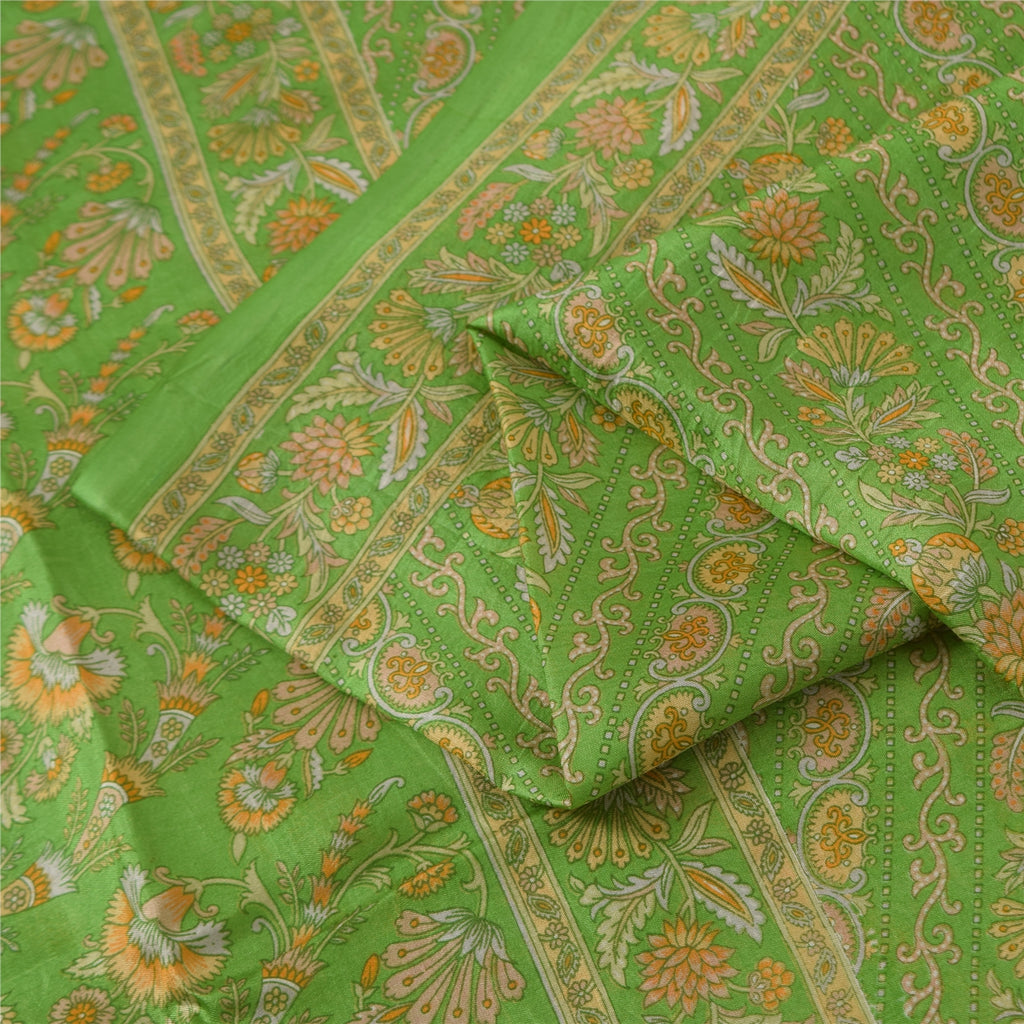 Sanskriti Vintage Sarees Grøn Indisk Ren Silke Trykt Sari 6+ yard Håndværksstof