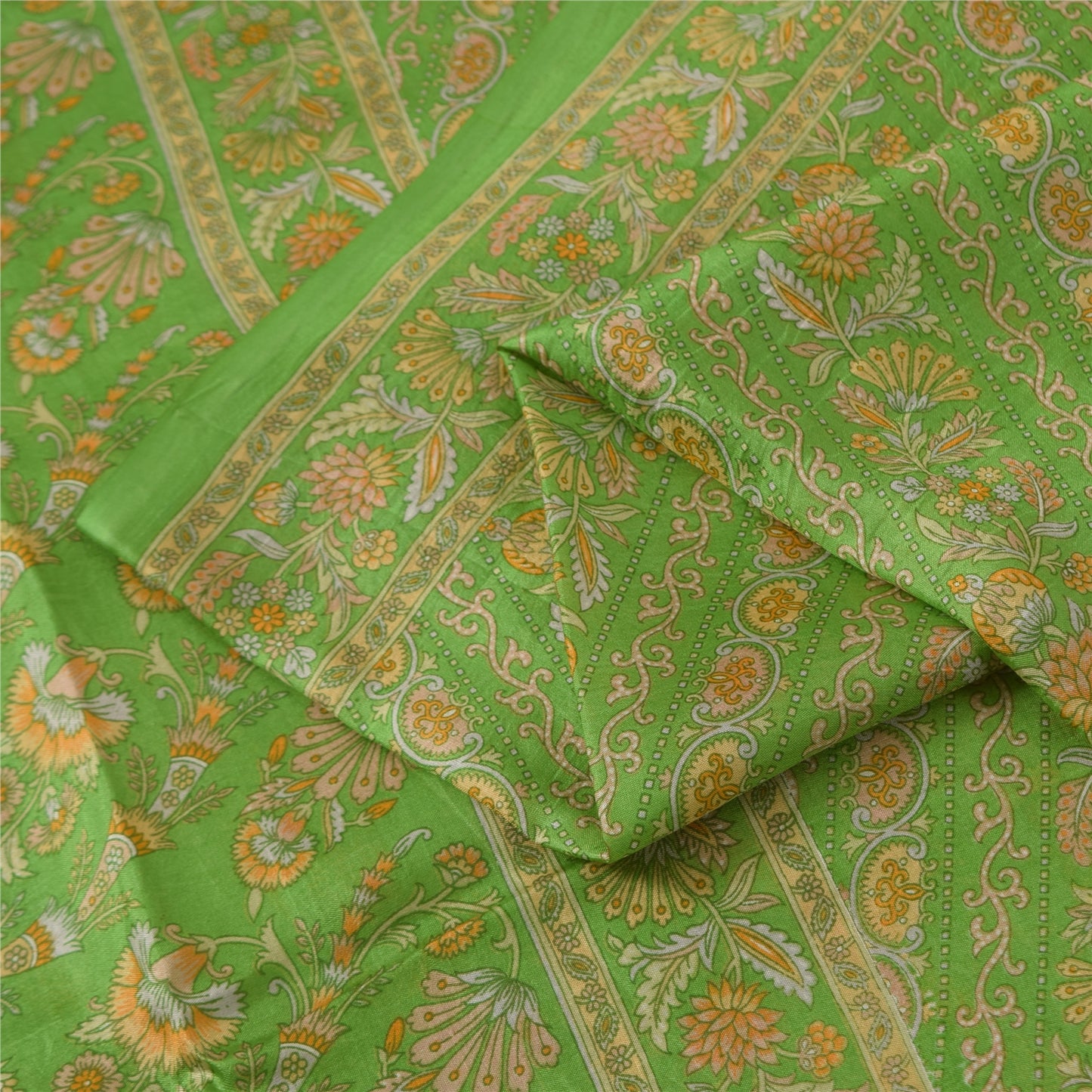Sanskriti Vintage Sarees Grøn Indisk Ren Silke Trykt Sari 6+ yard Håndværksstof