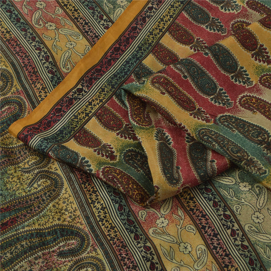 Sanskriti Vintage Sarees Multicolor 100%Pure Silk Printed Sari 5+yd Craft Fabric