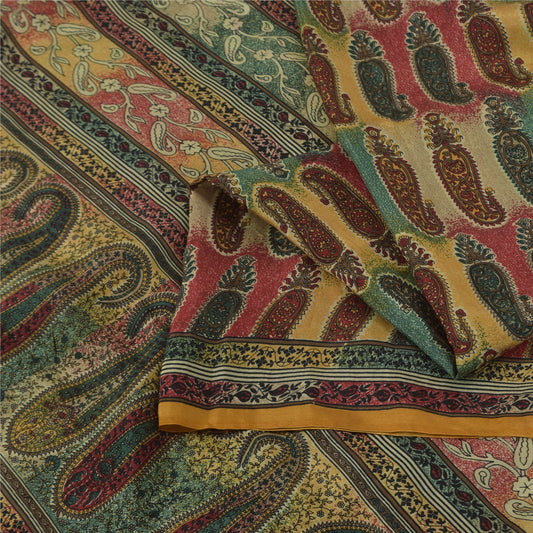 Sanskriti Vintage Sarees Multicolor 100%Pure Silk Printed Sari 5+yd Craft Fabric