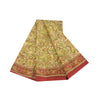 Sanskriti Vintage Sarees Cream Indian Pure Silk Printed Sari 5+yd Craft Fabric
