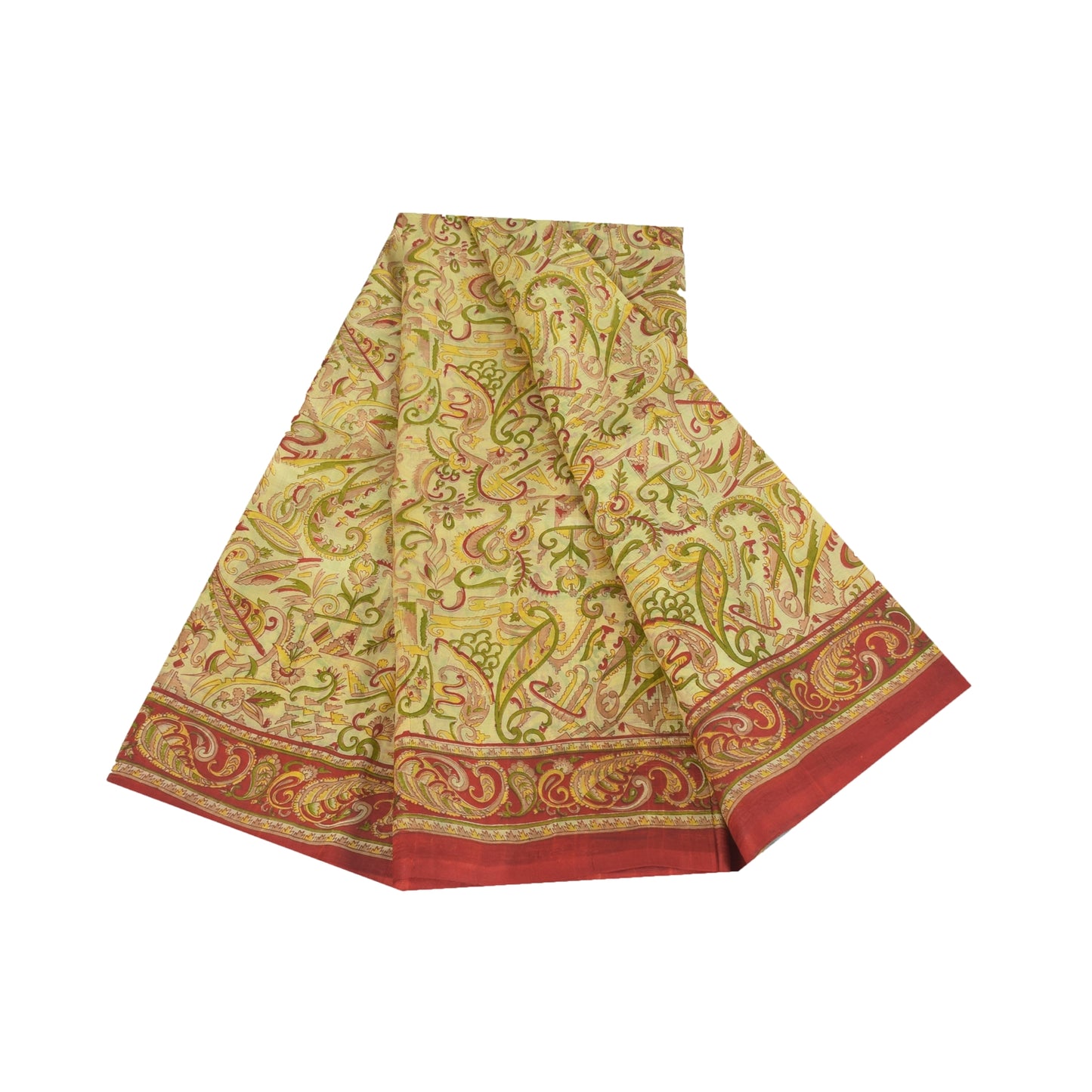 Sanskriti Vintage Sarees Cream Indian Pure Silk Printed Sari 5+yd Craft Fabric