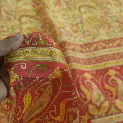 Sanskriti Vintage Sarees Cream Indian Pure Silk Printed Sari 5+yd Craft Fabric