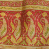 Sanskriti Vintage Sarees Cream Indian Pure Silk Printed Sari 5+yd Craft Fabric