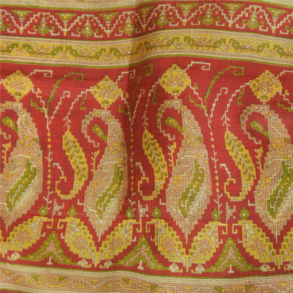 Sanskriti Vintage Sarees Cream Indian Pure Silk Printed Sari 5+yd Craft Fabric