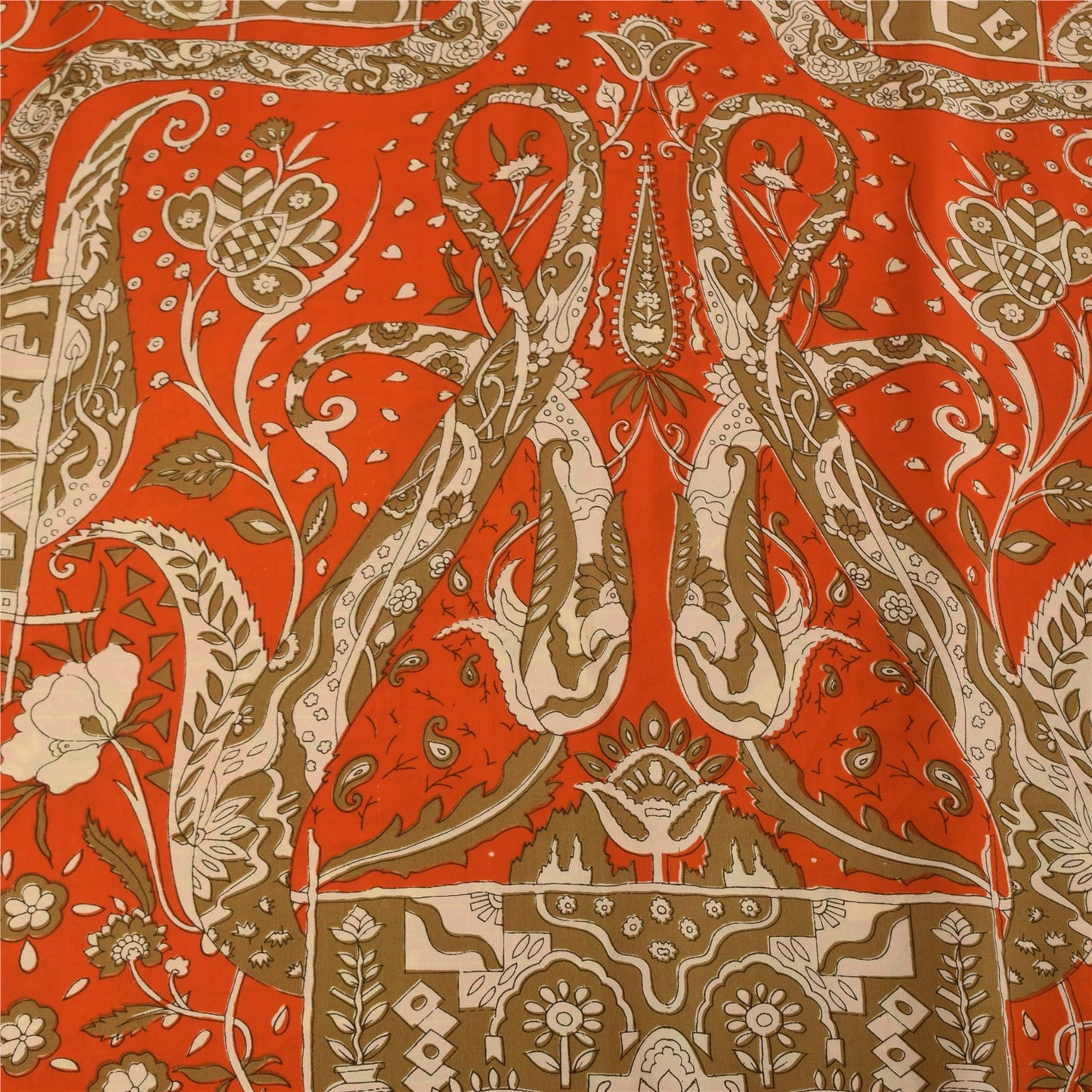 Sanskriti Vintage Sarees Orange Indian Pure Silk Printed Sari 5+yd Craft Fabric