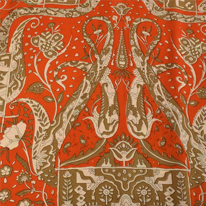 Sanskriti Vintage Sarees Orange Indian Pure Silk Printed Sari 5+yd Craft Fabric