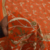 Sanskriti Vintage Sarees Orange Indian Pure Silk Printed Sari 5+yd Craft Fabric