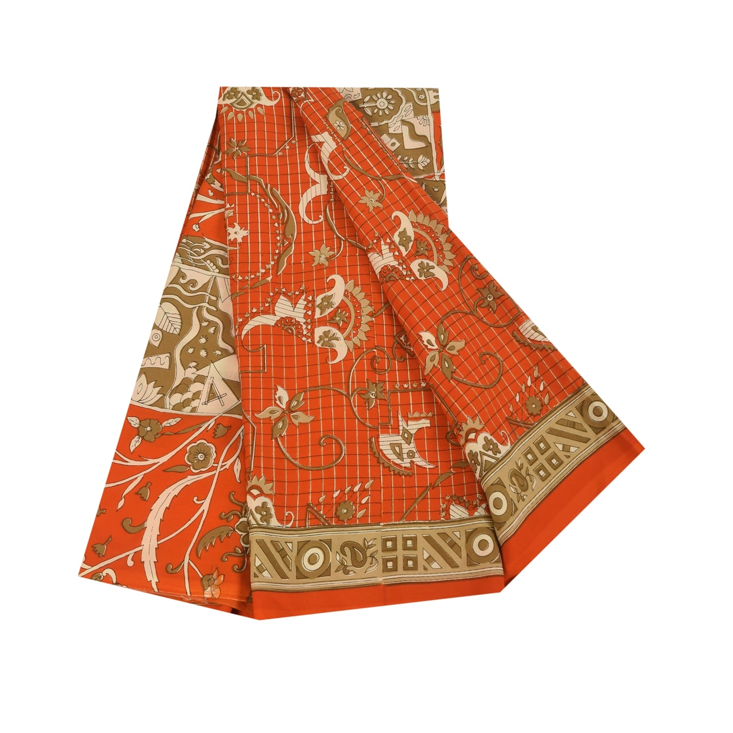 Sanskriti Vintage Sarees Orange Indian Pure Silk Printed Sari 5+yd Craft Fabric