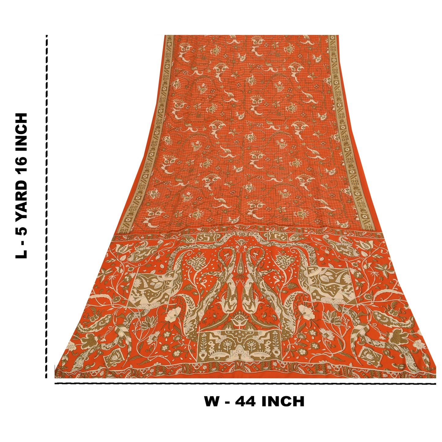 Sanskriti Vintage Sarees Orange Indian Pure Silk Printed Sari 5+yd Craft Fabric