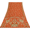 Sanskriti Vintage Sarees Orange Indian Pure Silk Printed Sari 5+yd Craft Fabric
