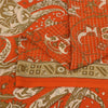 Sanskriti Vintage Sarees Orange Indian Pure Silk Printed Sari 5+yd Craft Fabric