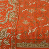 Sanskriti Vintage Sarees Orange Indian Pure Silk Printed Sari 5+yd Craft Fabric
