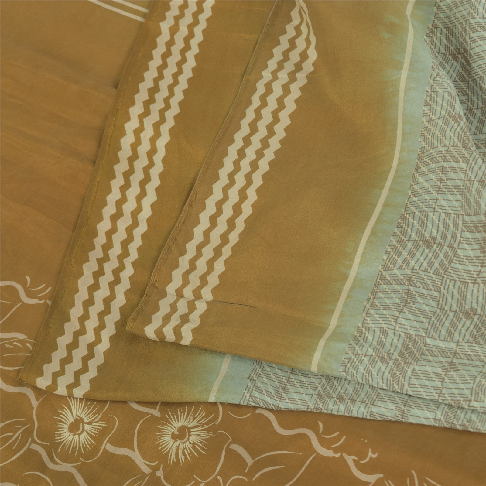 Sanskriti Vintage Sarees Gray 100% Pure Silk Printed Sari 5+yd Craft Fabric