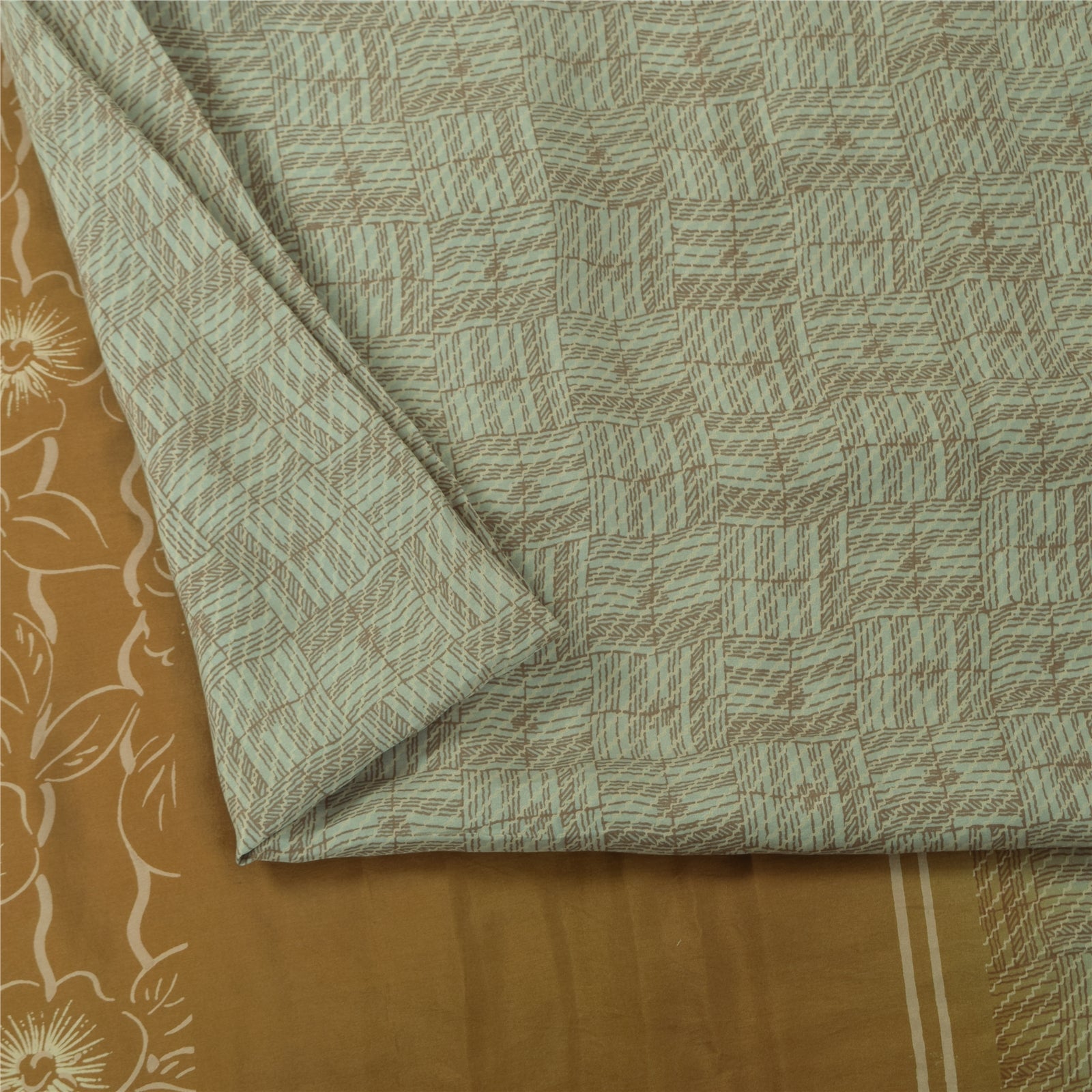 Sanskriti Vintage Sarees Gray 100% Pure Silk Printed Sari 5+yd Craft Fabric