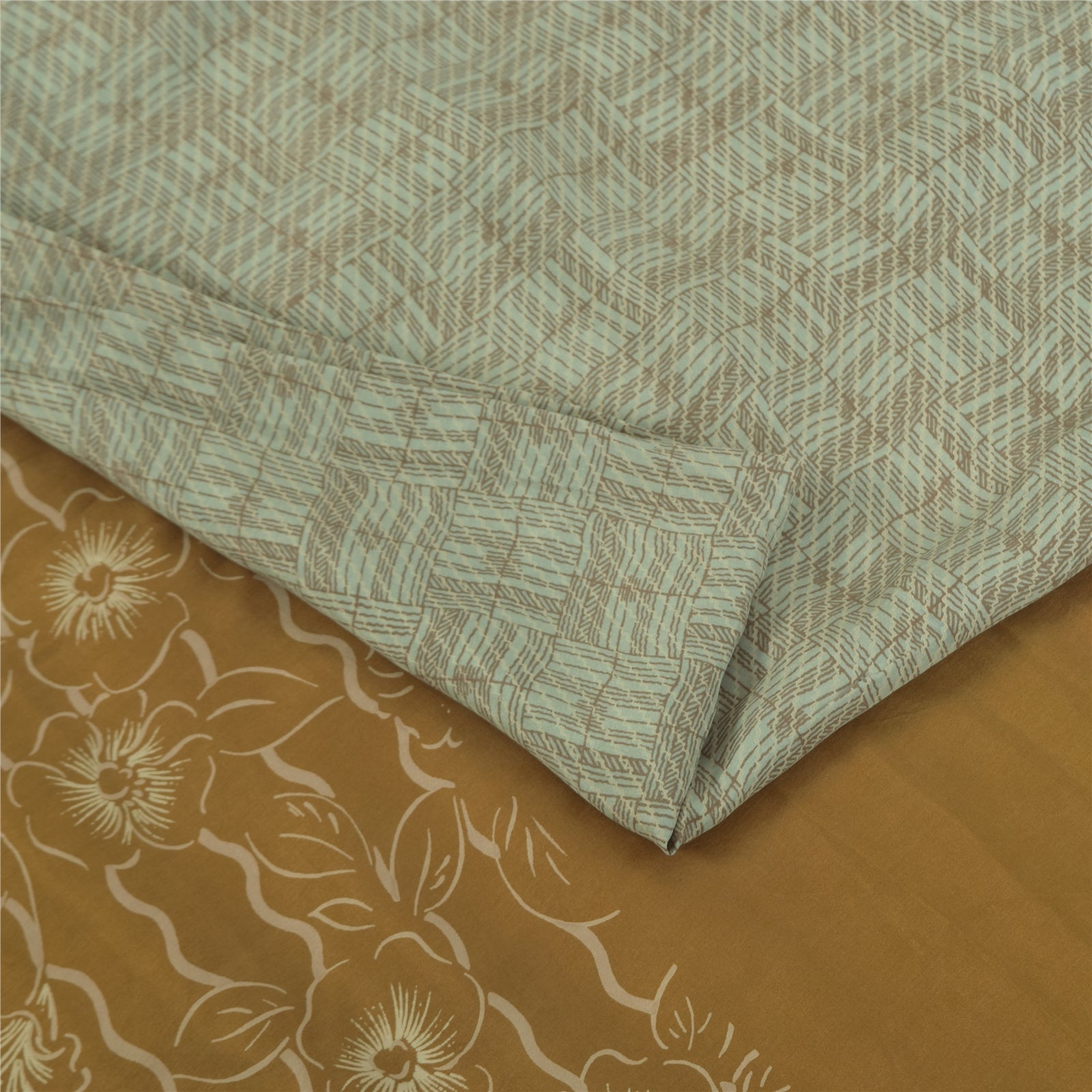 Sanskriti Vintage Sarees Gray 100% Pure Silk Printed Sari 5+yd Craft Fabric