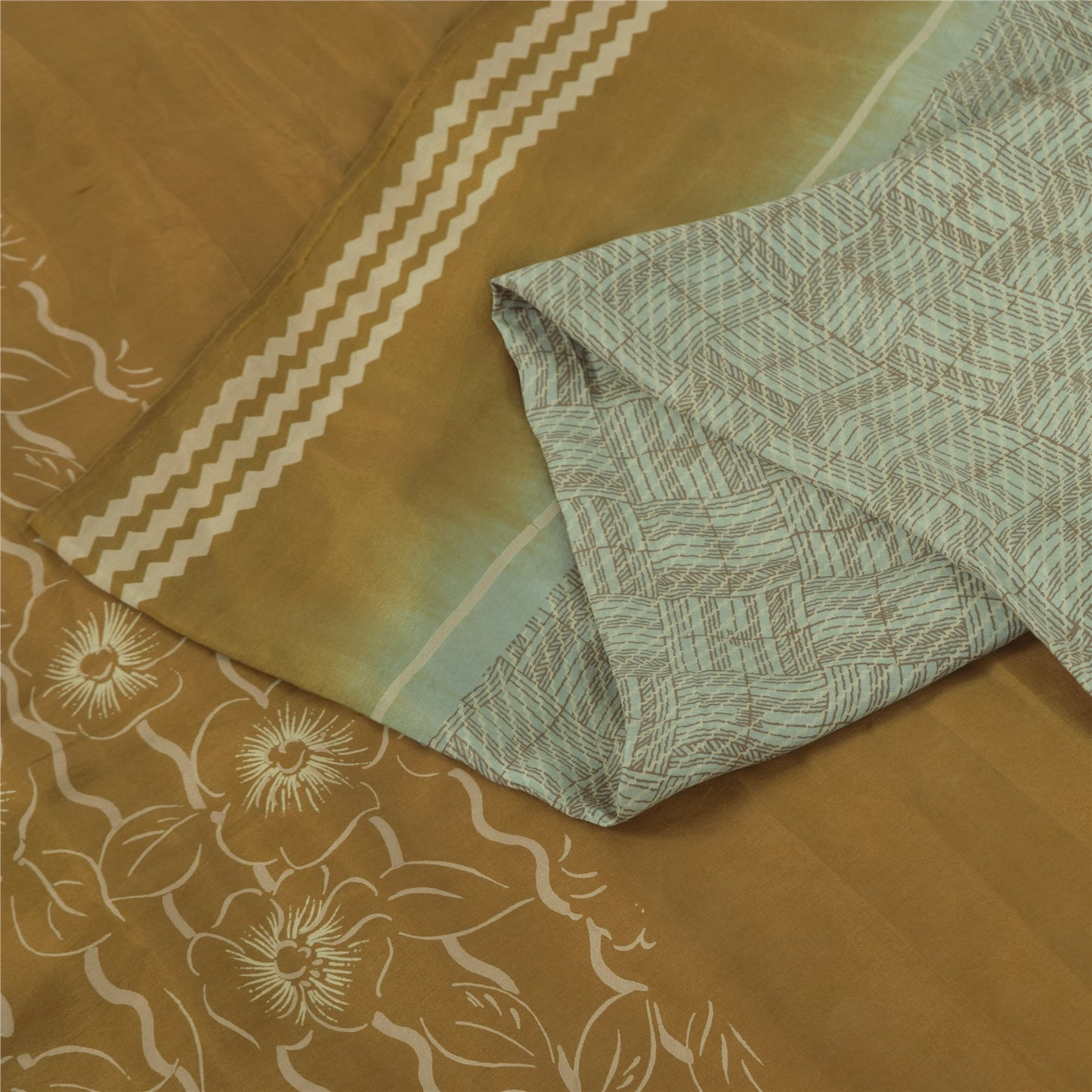 Sanskriti Vintage Sarees Gray 100% Pure Silk Printed Sari 5+yd Craft Fabric