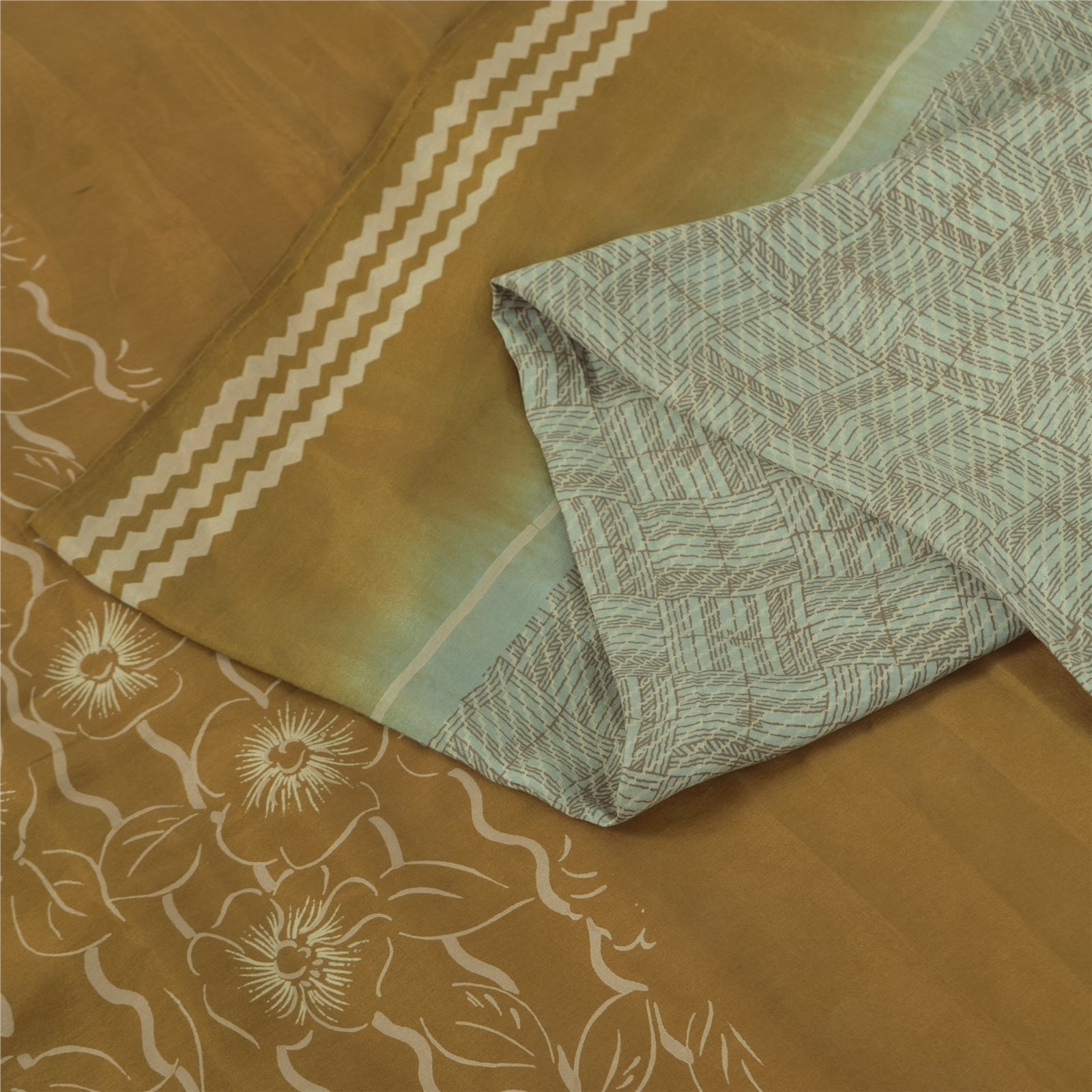 Sanskriti Vintage Sarees Gray 100% Pure Silk Printed Sari 5+yd Craft Fabric