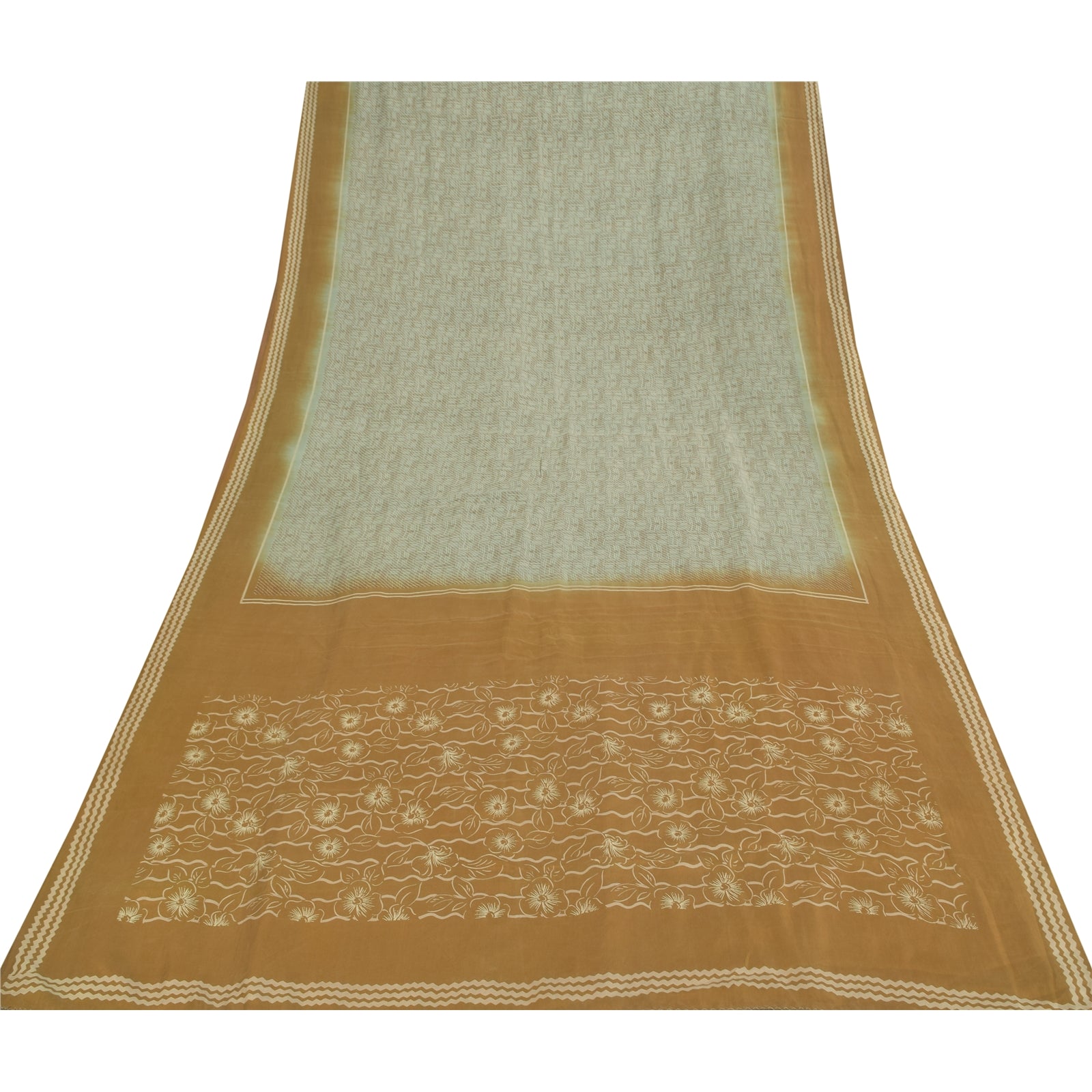 Sanskriti Vintage Sarees Gray 100% Pure Silk Printed Sari 5+yd Craft Fabric