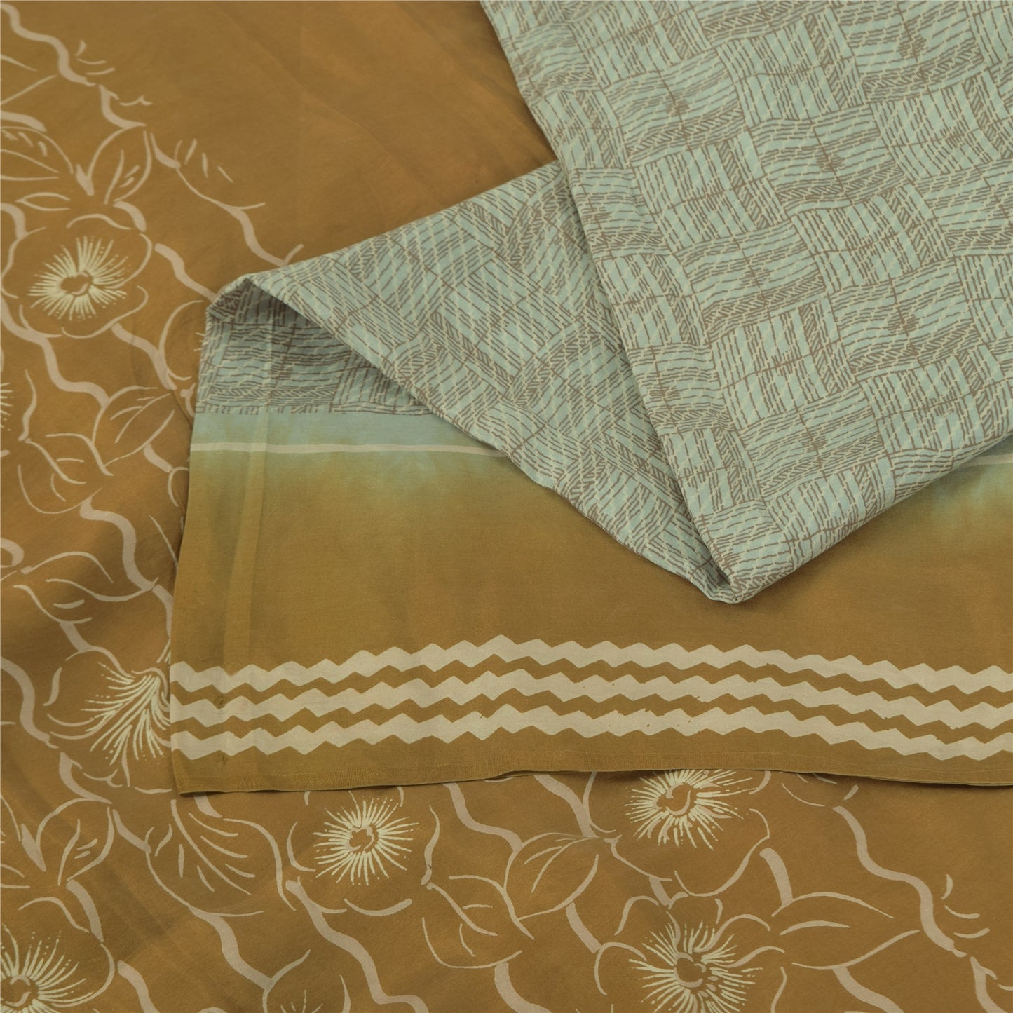 Sanskriti Vintage Sarees Gray 100% Pure Silk Printed Sari 5+yd Craft Fabric