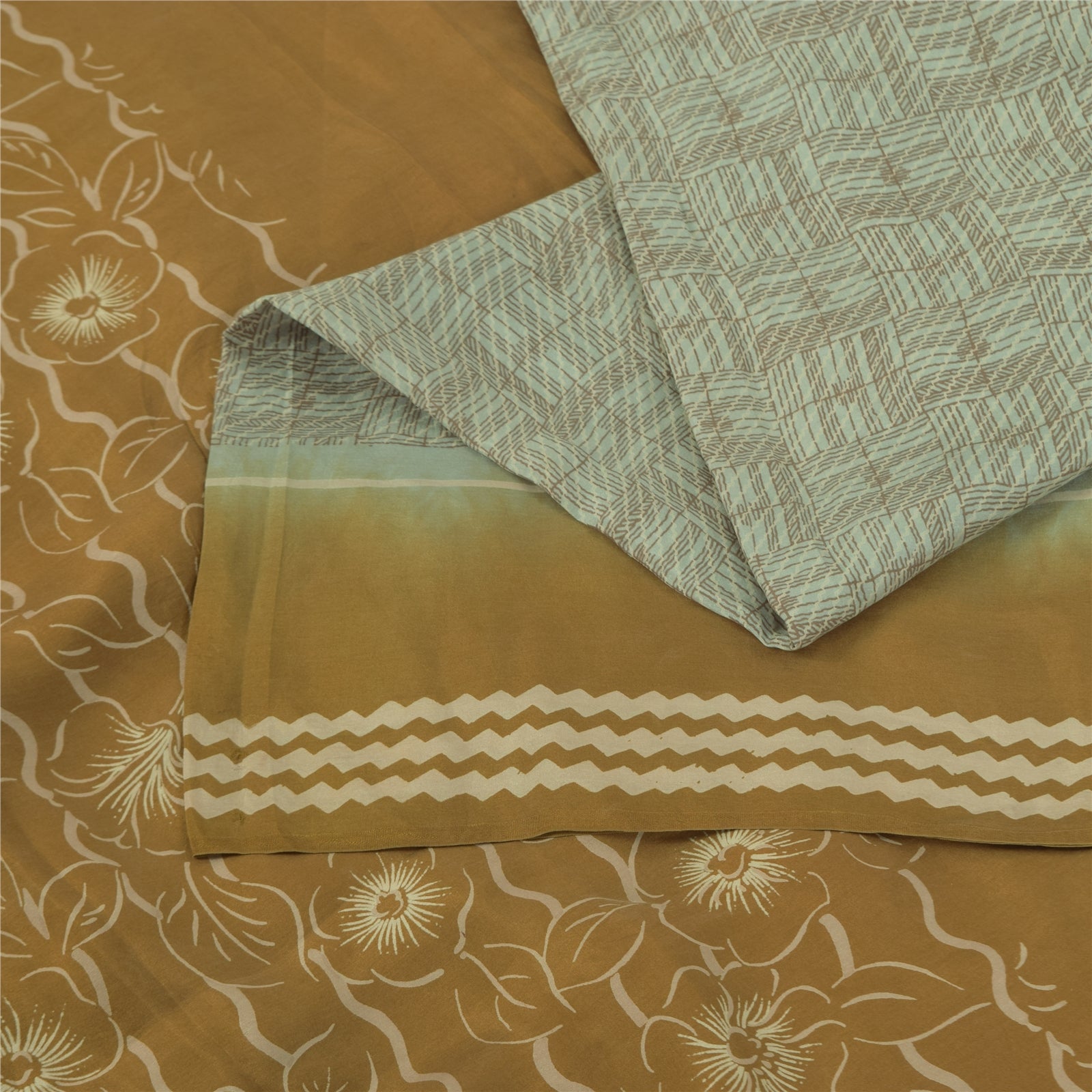 Sanskriti Vintage Sarees Gray 100% Pure Silk Printed Sari 5+yd Craft Fabric