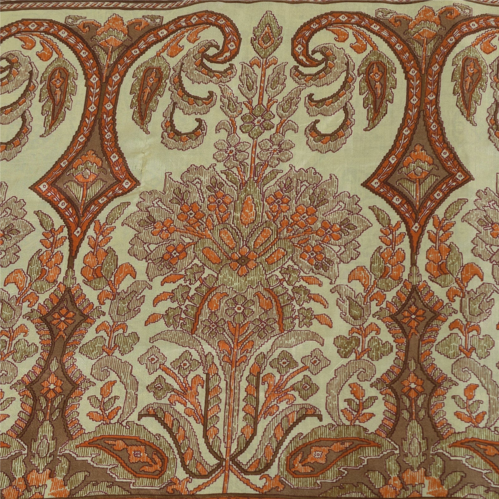 Sanskriti Vintage Sarees Brown 100% Pure Silk Printed Sari 6+yd SoftCraft Fabric