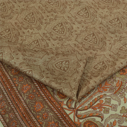 Sanskriti Vintage Sarees Brown 100% Pure Silk Printed Sari 6+yd SoftCraft Fabric