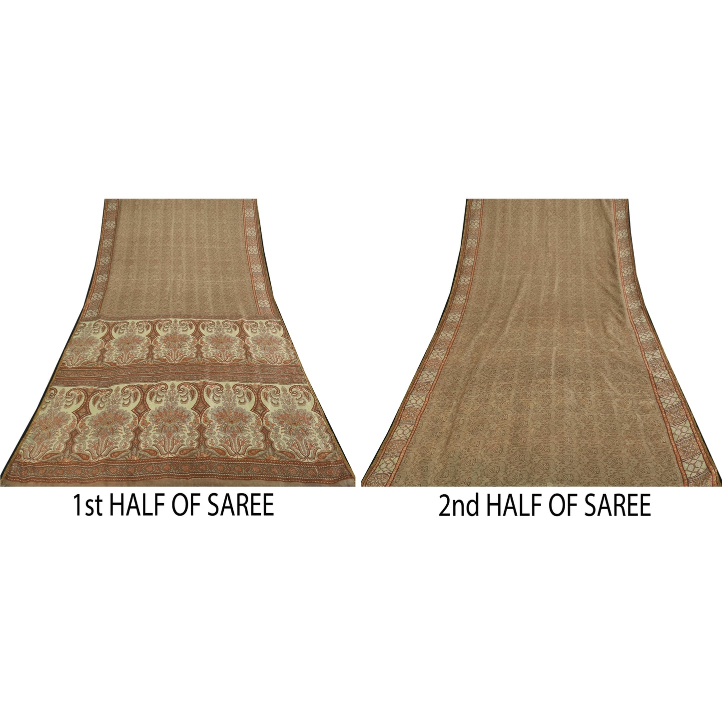 Sanskriti Vintage Sarees Brown 100% Pure Silk Printed Sari 6+yd SoftCraft Fabric