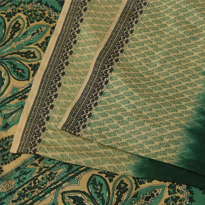 Sanskriti Vintage Sarees Green 100% Pure Silk Printed Sari 6+yd Craft Fabric