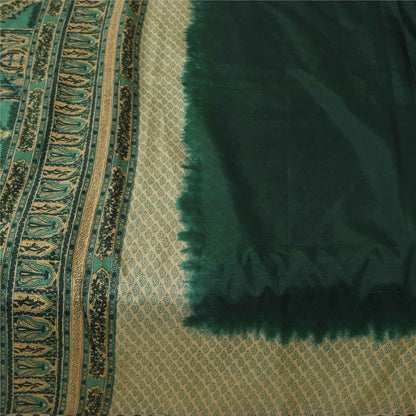 Sanskriti Vintage Sarees Green 100% Pure Silk Printed Sari 6+yd Craft Fabric