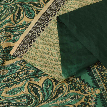 Sanskriti Vintage Sarees Green 100% Pure Silk Printed Sari 6+yd Craft Fabric