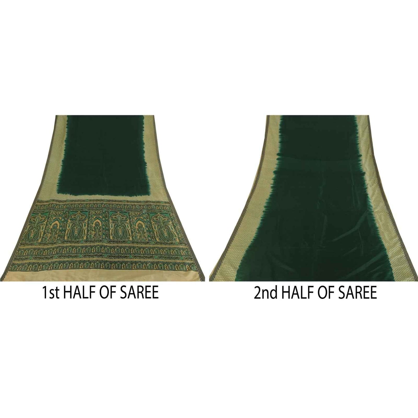 Sanskriti Vintage Sarees Green 100% Pure Silk Printed Sari 6+yd Craft Fabric