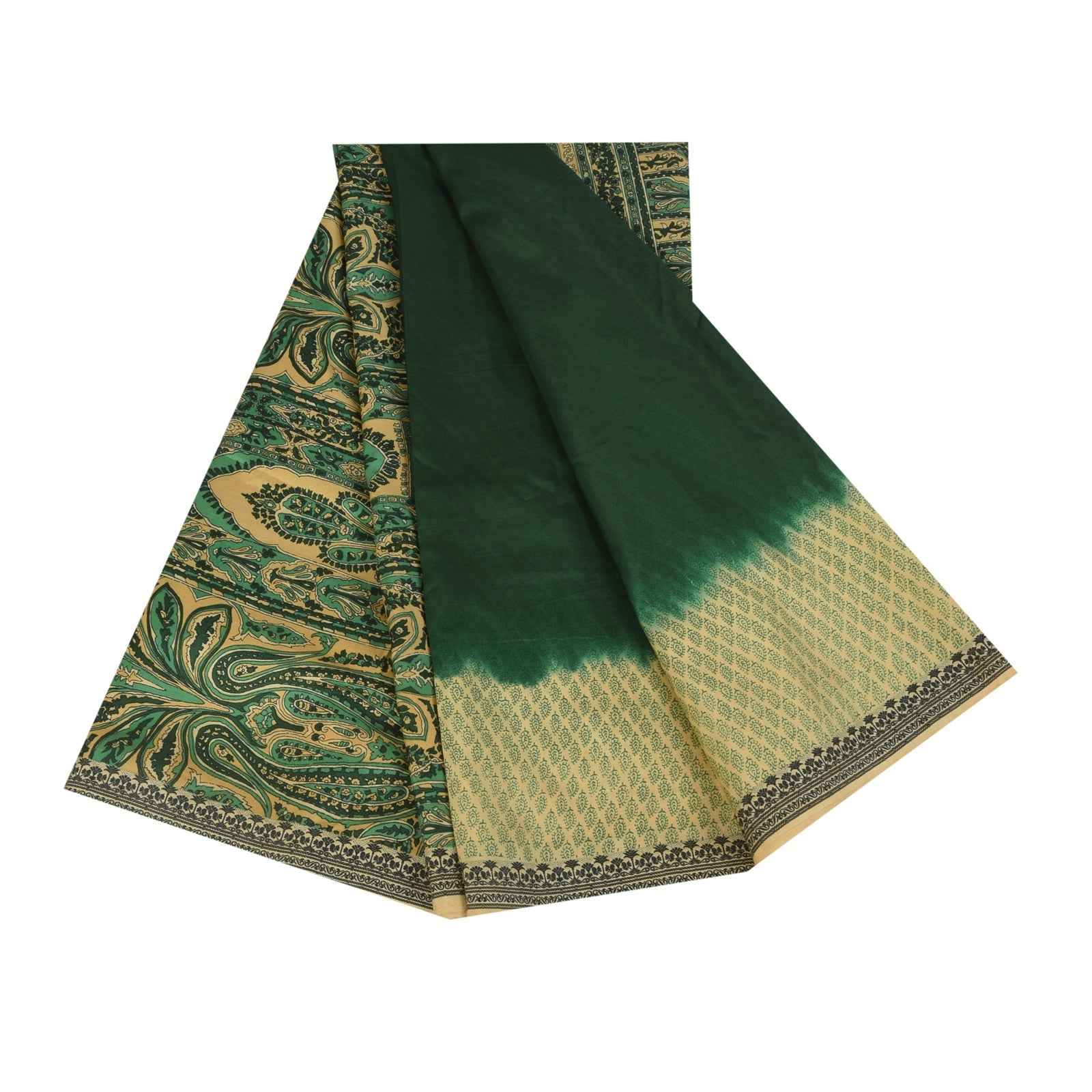 Sanskriti Vintage Sarees Green 100% Pure Silk Printed Sari 6+yd Craft Fabric