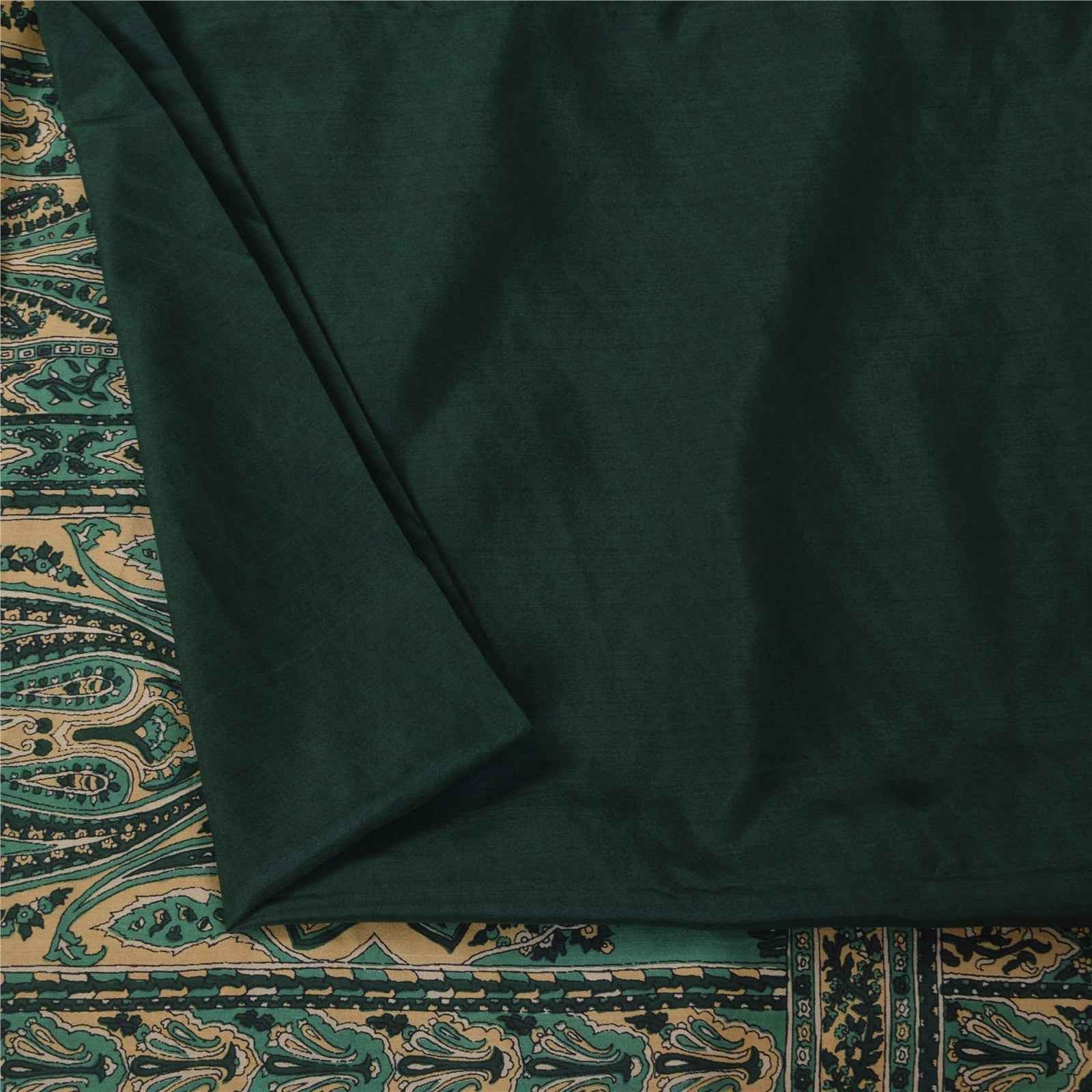Sanskriti Vintage Sarees Green 100% Pure Silk Printed Sari 6+yd Craft Fabric