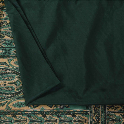 Sanskriti Vintage Sarees Green 100% Pure Silk Printed Sari 6+yd Craft Fabric