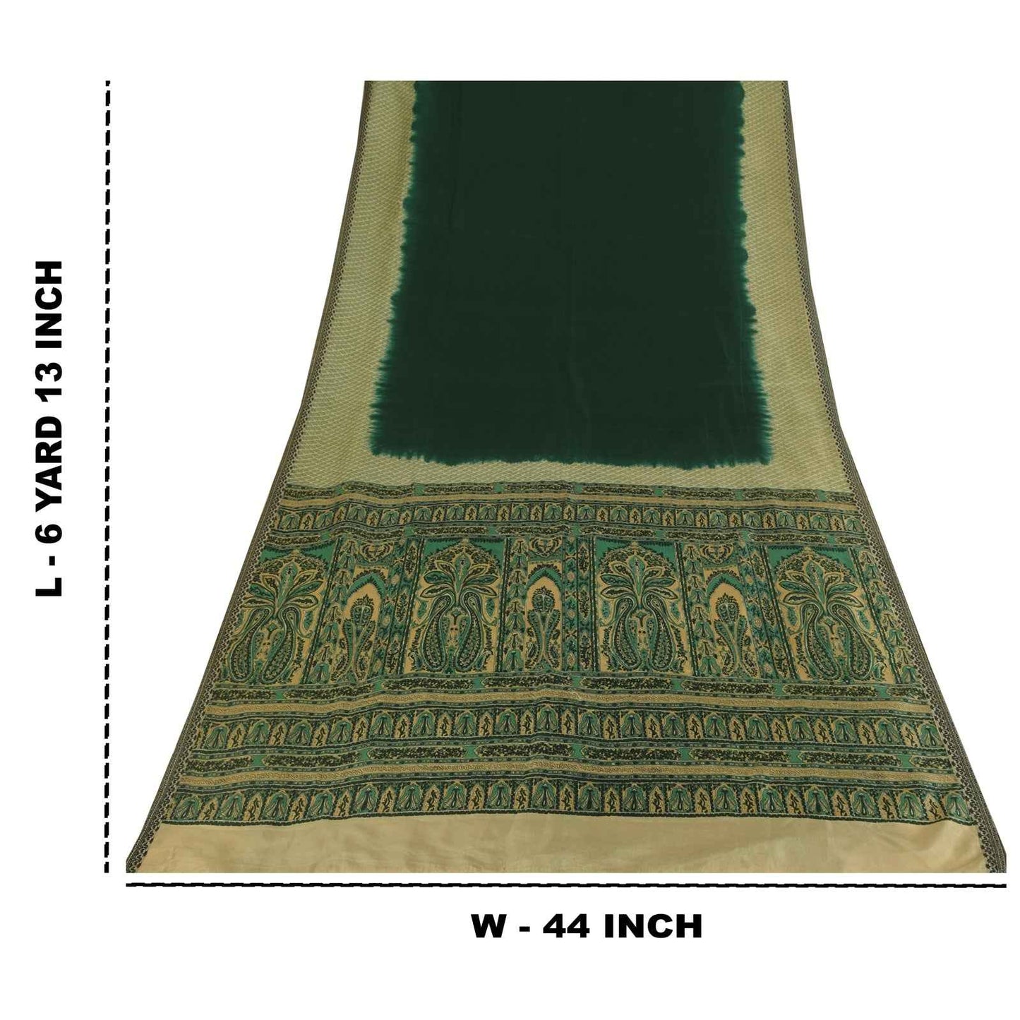 Sanskriti Vintage Sarees Green 100% Pure Silk Printed Sari 6+yd Craft Fabric