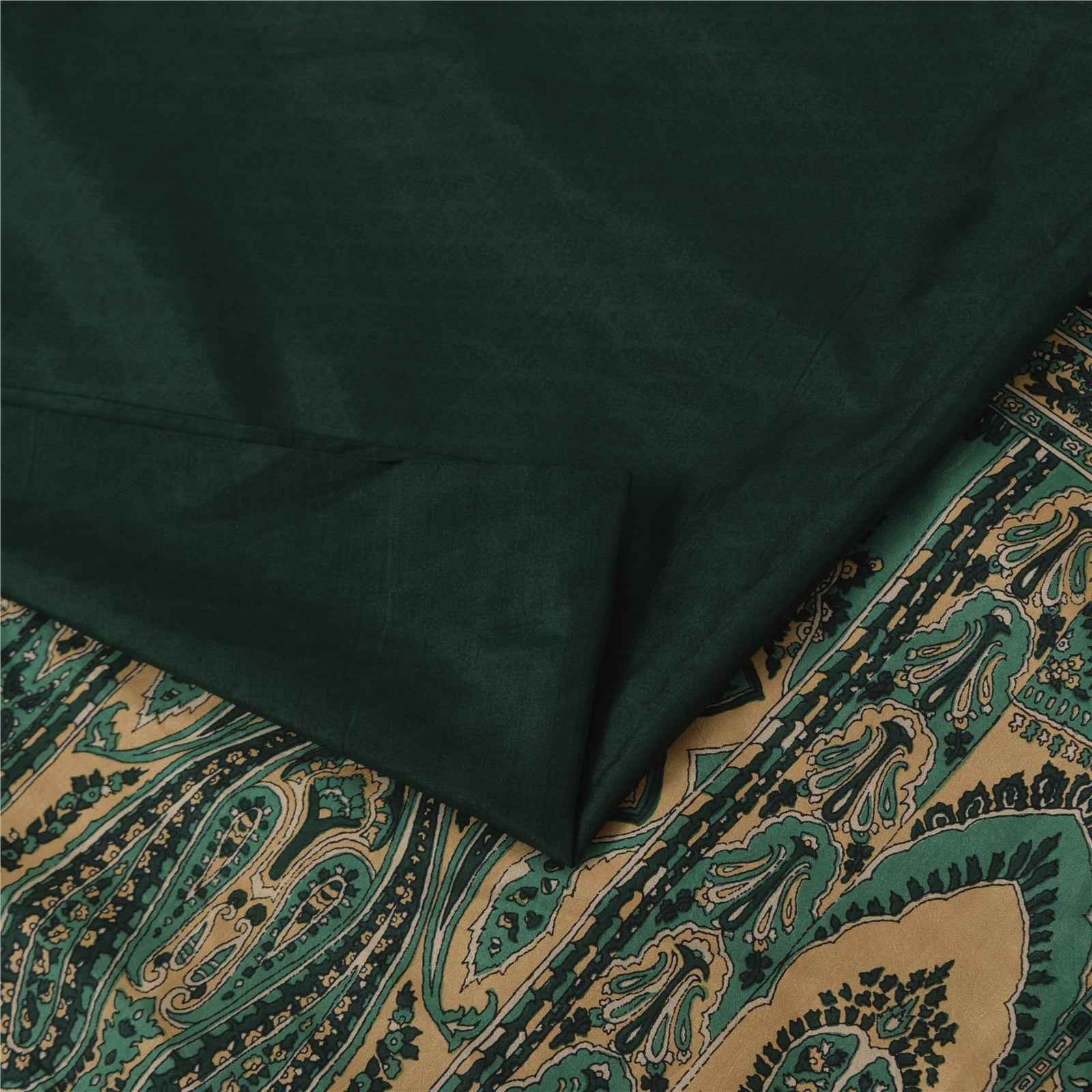 Sanskriti Vintage Sarees Green 100% Pure Silk Printed Sari 6+yd Craft Fabric