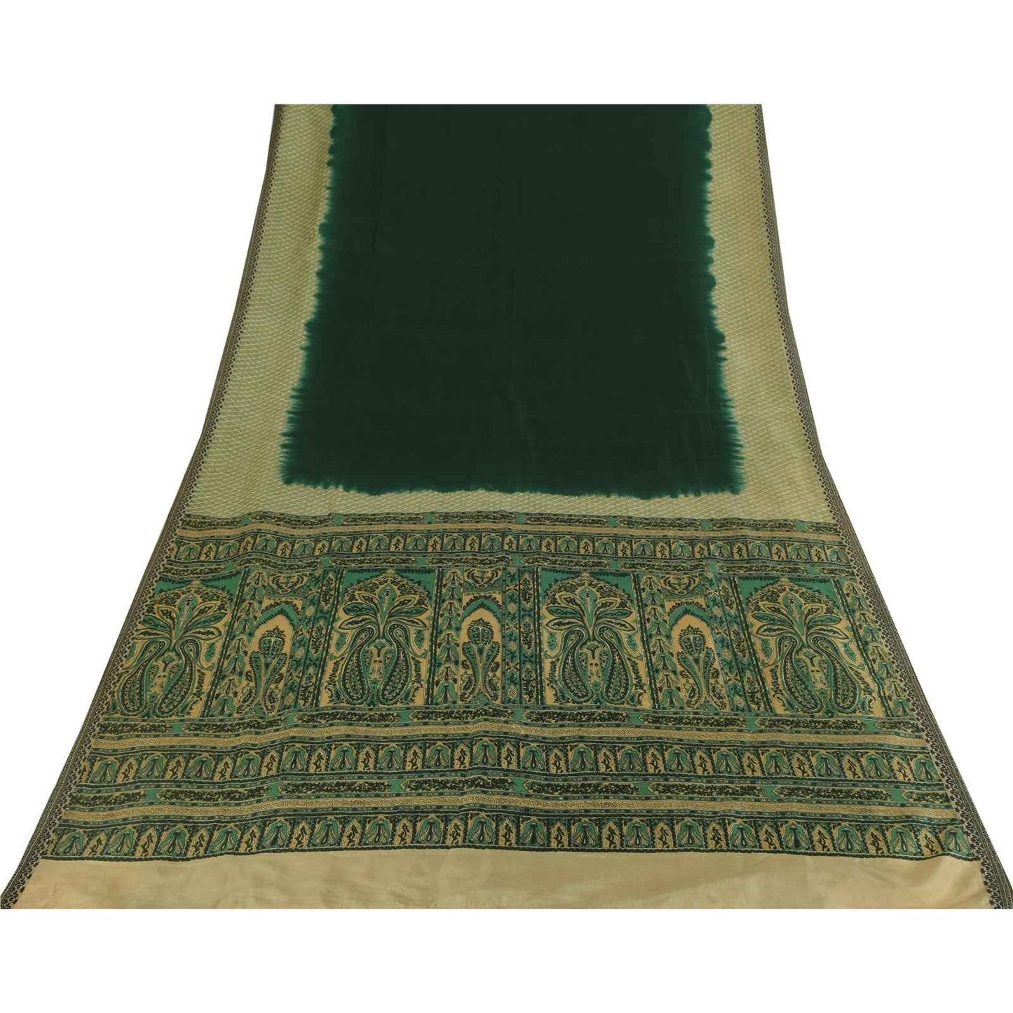 Sanskriti Vintage Sarees Green 100% Pure Silk Printed Sari 6+yd Craft Fabric