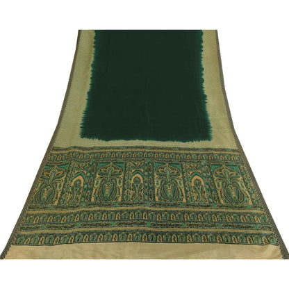 Sanskriti Vintage Sarees Green 100% Pure Silk Printed Sari 6+yd Craft Fabric