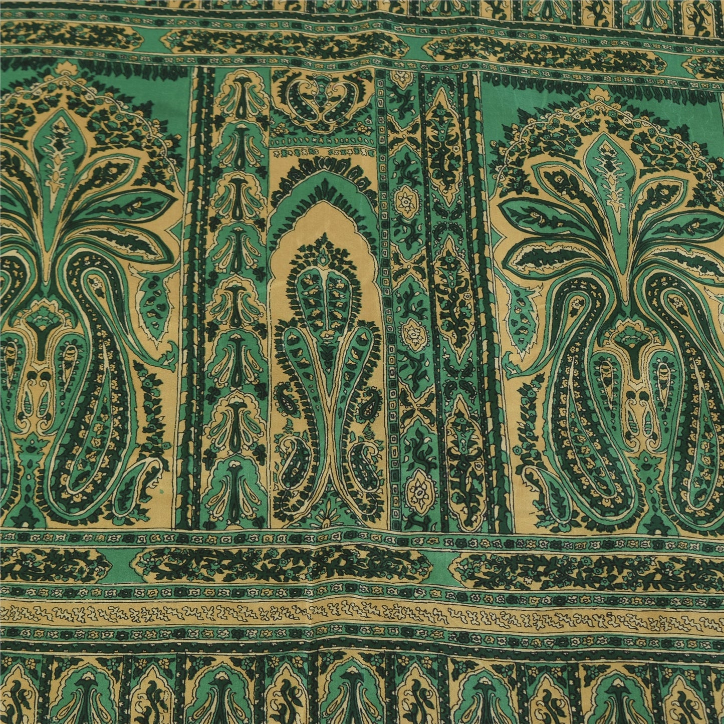 Sanskriti Vintage Sarees Green 100% Pure Silk Printed Sari 6+yd Craft Fabric