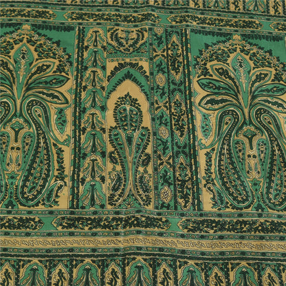 Sanskriti Vintage Sarees Green 100% Pure Silk Printed Sari 6+yd Craft Fabric