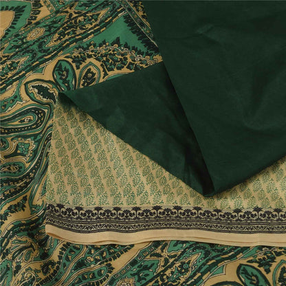 Sanskriti Vintage Sarees Green 100% Pure Silk Printed Sari 6+yd Craft Fabric