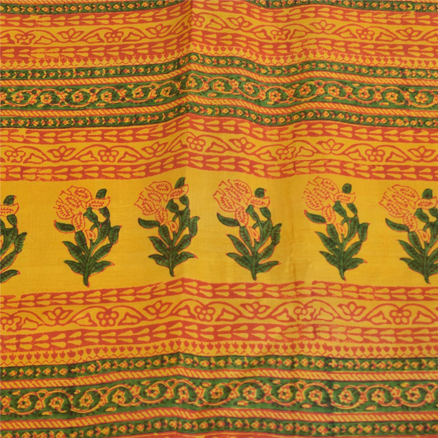 Санскритские винтажные сари желтое индийское чистое шелковое сари с принтом 5+ ярдов ткань для рукоделия