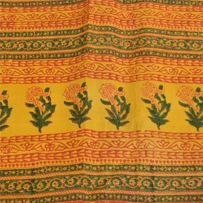 Санскритские винтажные сари желтое индийское чистое шелковое сари с принтом 5+ ярдов ткань для рукоделия