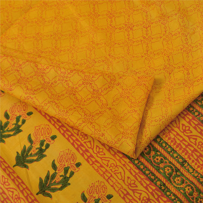 Санскритские винтажные сари желтое индийское чистое шелковое сари с принтом 5+ ярдов ткань для рукоделия